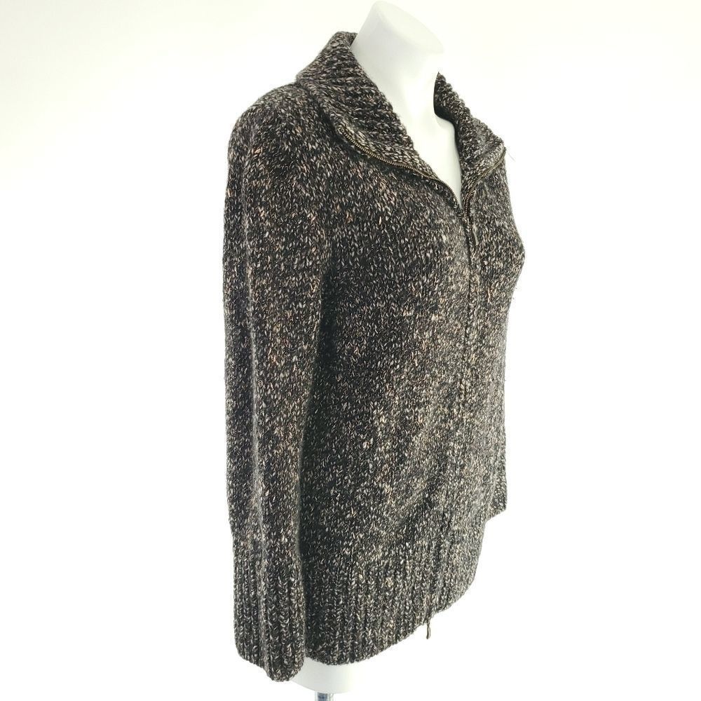 Lorena Antoniazzi Wool Cashmere Blend Zip Front Mock Neck Marled Knit Sweater 44 - Picture 2 of 7
